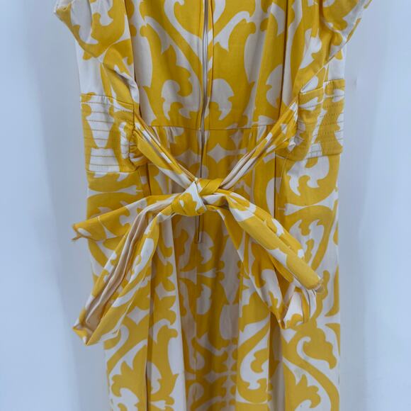 Vintage Dressbarn Yellow Milkmaid Print Sundress Tie Waist Cotton Summer Size 16 - Picture 9 of 9